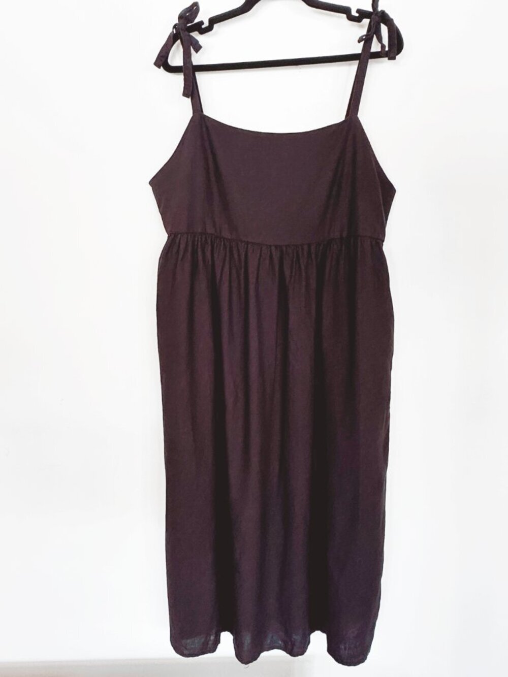 Joe Fresh Black Linen Blend Maxi Dress Pockets XL Flowy Vacation Effortless